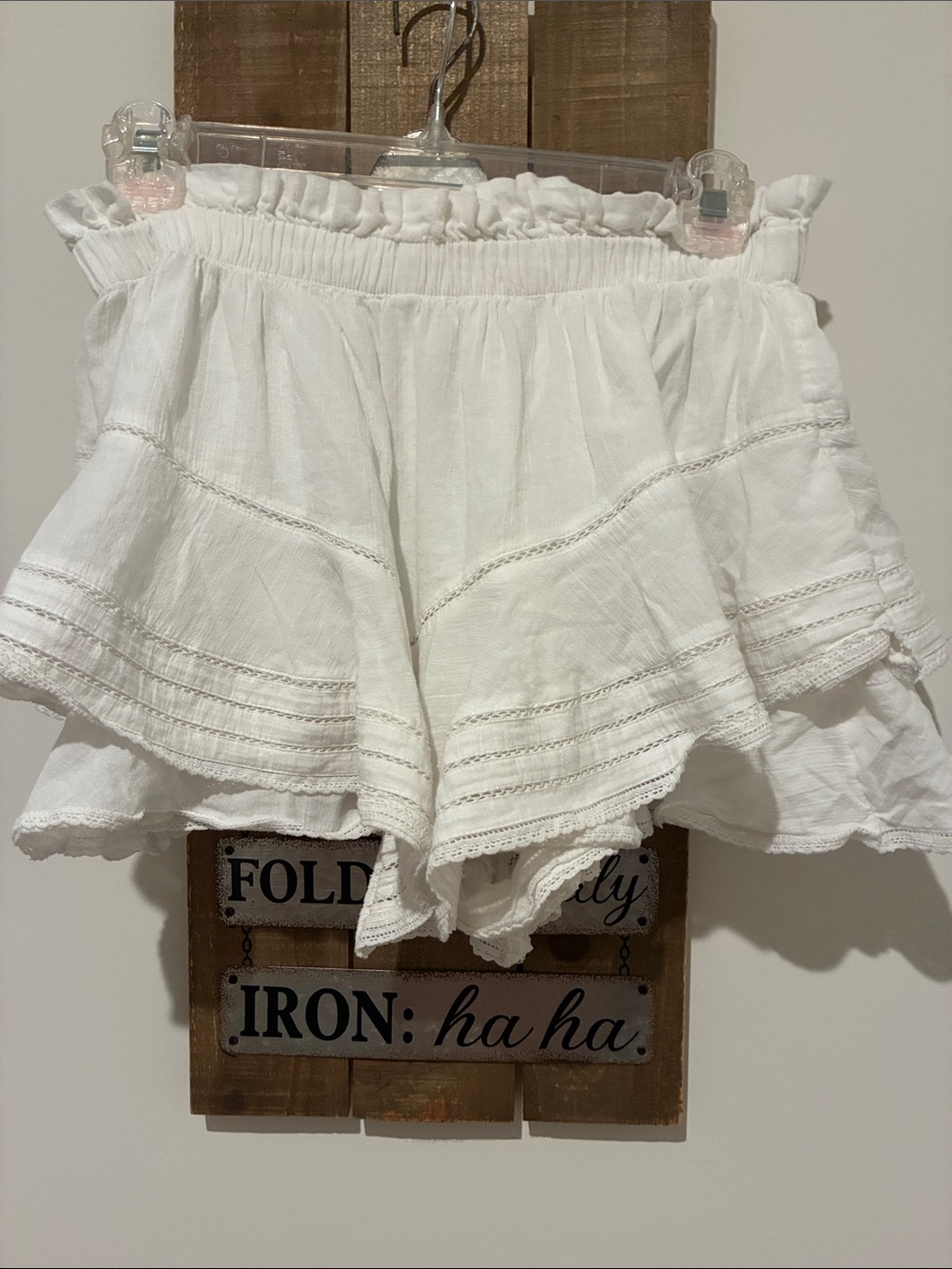 aerie White Ruffle Lace-Trim Skort Shorts